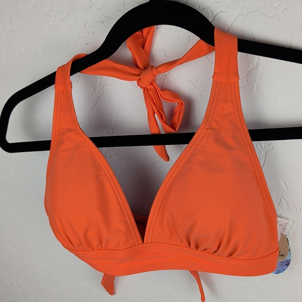 NWT prAna Lahari Halter Top Women's Size Small Bikini Swimsuit Top Orange NEW